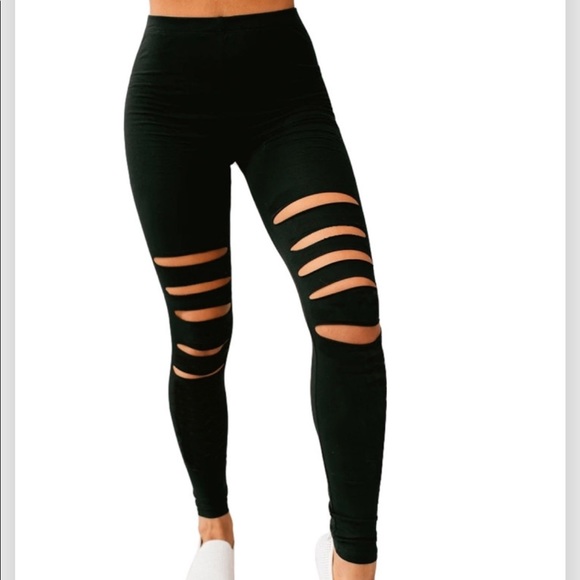Pants - 🔥🔥RIPPED LEGGINGS🔥🔥BLACK SKINNY FIT ACTIVEWEAR ATHLEISURE LEGGINGS S/M/L/XL
